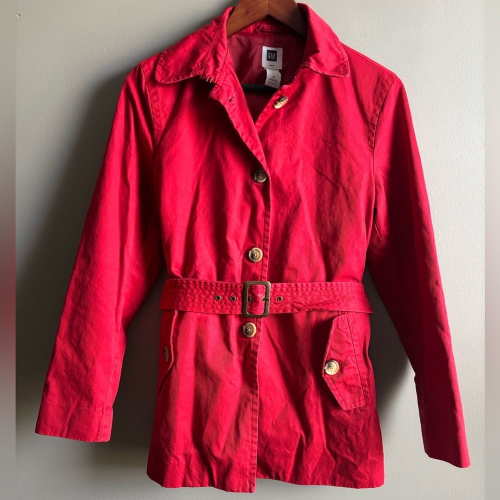 Vintage Gap 100% Cotton Red Belted Trench Coat